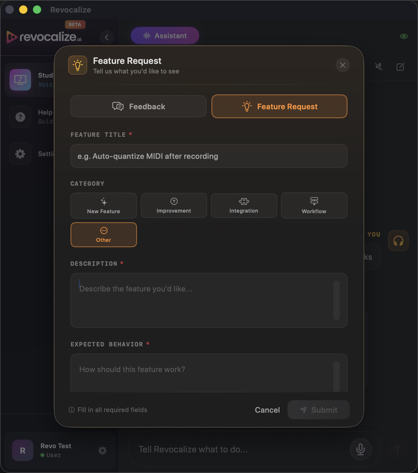 Feature Request icon on a chat message